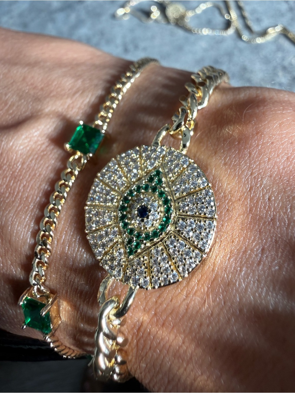Gold and Green evil eye Bracelet Set – Elegant Women's Jewelry.